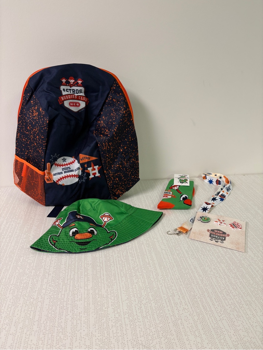 Houston Astros Astrobuddies Backpack, Orbit hat, lanyard, socks/croc charms
